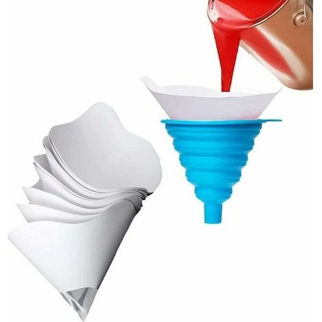 [NON UTILIZZATO] Confezione da 100 filtri monouso in carta per vernice con 1 imbuto in silicone per pistole a spruzzo, arti e mestieri