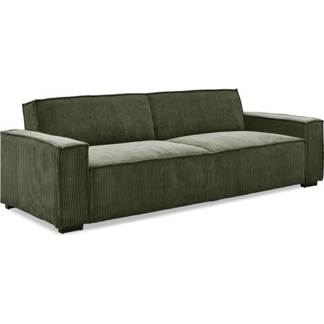 Paris Prix – Canapé convertible 3 places velours côtelé 230cm – Confort optimal – Couleur vert – Dimensions L. 230 x l. 94 x H. 75 cm (1/5)