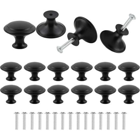 16 Pièces Noir Mat Tiroir de Porte,Boutons de Placard Noirs, 30mm Noir Rond Bouton de Meuble,Rond Poignée Cuisine Noir avec Vis pour Meubles Tiroirs Armoires Portes Salle de Bains Noir (1/4)