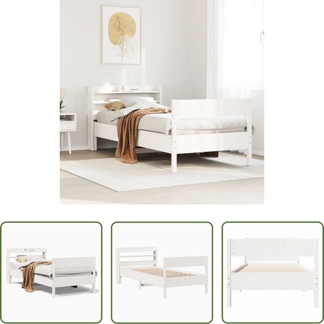 Sommier à lattes - Cadre de lit sans matelas blanc 75x190 cm bois de pin massif (1/5)