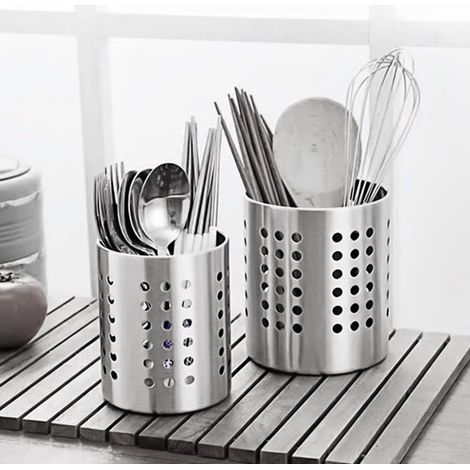 Porte-ustensiles de cuisine en acier inoxydable, grand panier à couverts en acier inoxydable pour ranger tiroirs et plans de travail (1/4)