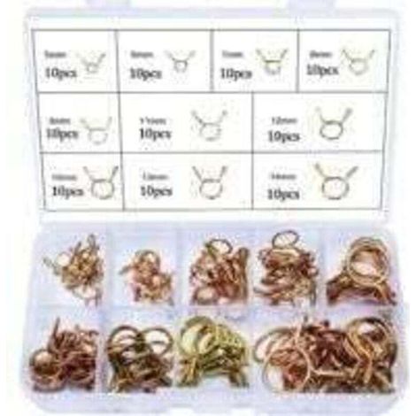 100PCS Clip à Ressort Tuyau Collier Serrage Durite Essence Serre-joints à Tuyaux Colliers de Clip à Ressort Tuyau Serrage 5mm, 6mm, 7mm, 8mm, 9mm, 10mm, 11mm, 12mm, 13mm, 14mm (1/4)