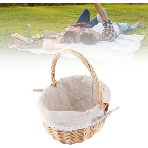 Handgefertigter ovaler Aufbewahrungskorb aus Rattan, Picknickkorb „Daisy“ für drinnen und draußen, 28 x 26 x 20 cm (1/5)