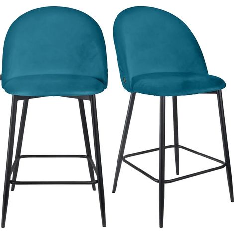 Lot de 2 chaises de bar en velours bleu avec pieds en métal - FARA 2 (1/5)