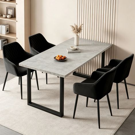 AINPECCA 150cm Wooden Dining Table and Dining Chairs 4 Set Dining Room Chair Kitchen Home Office(1 Grey Table ,4pcs Black Chairs) (1/5)