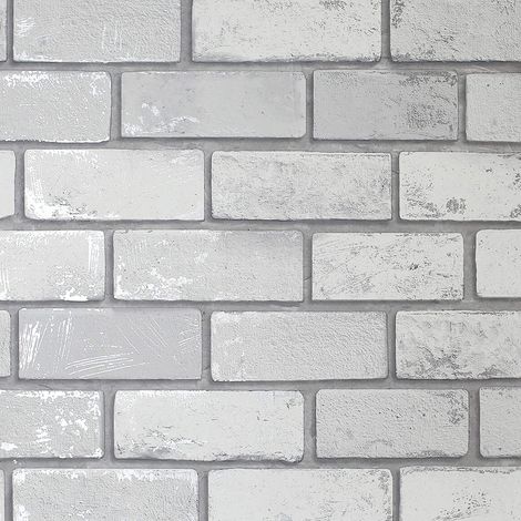 Arthouse Metallic Silver White Grey Wallpaper Brick Wall Realistic 3d Rustic (1/4)