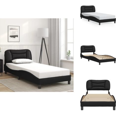 Cadre de lit sans matelas noir 90x190 cm similicuir - Lit Double - Chambre À Coucher - Design Moderne - Cadre De Lit Avec Têtière - Literie (1/5)