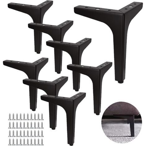 Ensemble de 8 pieds de canapé en métal, 17 cm, pieds de table basse en métal, charge jusqu'à 600 kg, pieds de meubles noirs, support en fer forgé pour canapé, table basse, meuble TV, armoire, avec 40