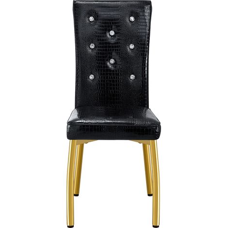 Set de 4 sillas de comedor tapizadas efecto piel de cocodrilo con patas metálicas doradas (1/5)