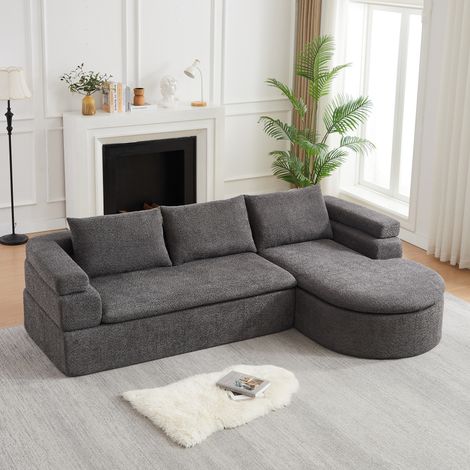 Canapé d'angle en forme de L 3 places avec méridienne, tissu chenille, accoudoirs à étages, pour salon et appartement, gris anthracite (1/5)