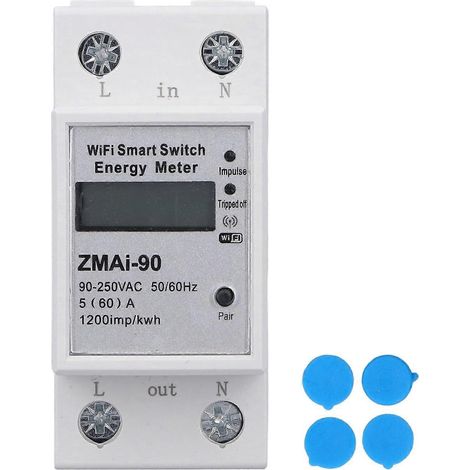 Compteur d'énergie intelligent Wi-Fi avec écran LCD pour les particuliers, compatible avec le montage sur rail DIN monophasé bipolaire Tuya ZMAI-90 AC90-250V