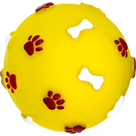 Juguete de goma Pet Nova - pelota con estampado de huellas y huesos, amarilla, 7,5 cm (1/5)