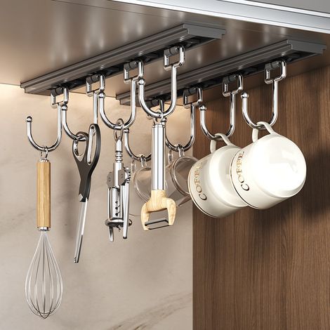 Ganchos de cocina, grises, longitud 28 cm, juego de dos. Estante de almacenamiento desmontable para baño con ganchos adhesivos para montaje en pared. (1/5)