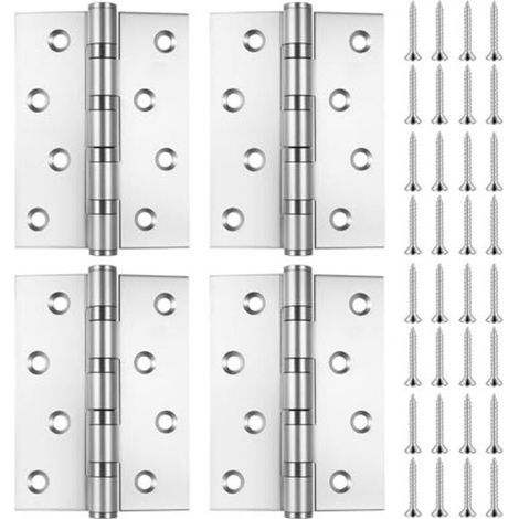 Juego de 4 bisagras plegables, bisagras de acero inoxidable, bisagras de puerta con rodamientos de bolas para puertas de madera, portones de jardín, exterior e interior (100 x 73 x 2 mm) (1/5)
