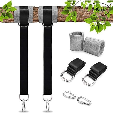 Tree Swing Hanging Kit (2 Pack) Holds 5ft Straps + 2 Tree Protectors + 2 Carabiners, Easy Installation for Any Swing or Hammock (Black). (1/5)