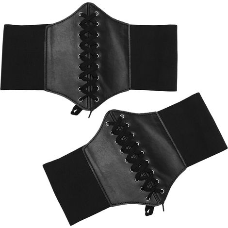 Lot de 2 cosets pou femme - Ceintue à lacets - Noi - Taille Waspie - Élastique - Lage bande - Ceintue éto pou femme - Ceintue abdominale pou sculpte la taille, Noi , taille unique