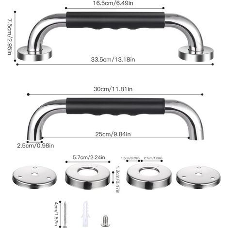 2 Pièces Poignée de Baignoire, 33 cm Antidérapante Barre d'appui de Salle de Bain, Barre d'Appui en Acier Inox Murale Poignée de Douche pour Personnes Âgées/Handicapées/Enfants/Enceinte (1/4)