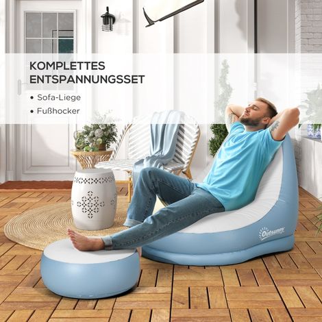 Canapé gonflable avec pouf et porte-gobelet, sofa à air pour camping et intérieur, blanc, 125x100x87cm (1/5)