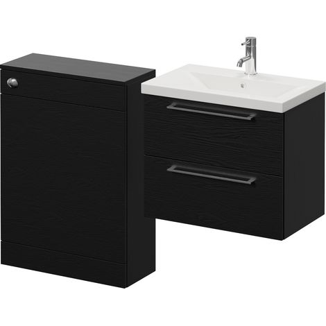 Napoli 390 Cento Nero Oak 1200mm Wall Mounted 2 Drawer Vanity Unit and Toilet Suite with Glide Basin - 1200mm - Chrome 320mm HandleWithout Kingston Toilet Pan