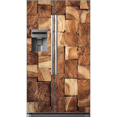 Stickers Frigo Américain - Bois design - 100x180 cm - Adhésif BRILLANT (1/2)