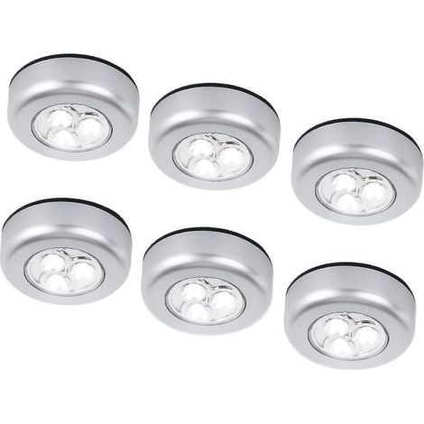 Lot de 6 veilleuses LED sans fil à piles, lampe tactile adhésive à fixer par simple pression, idéales pour les placards, armoires, établis ou buanderies. Sans fil. (1/3)