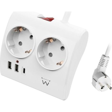 Ewent EW3871 Tischsteckdosenleiste 2 USB-A/USB-C 1,5m Weiß