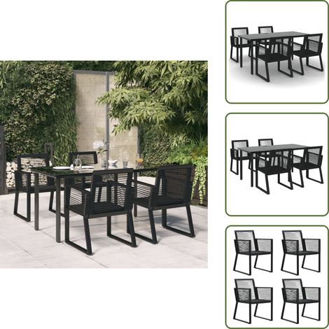The Living Store Ensemble à manger de jardin 5 pcs Noir Rotin PVC - Salle à manger extérieur (1/5)
