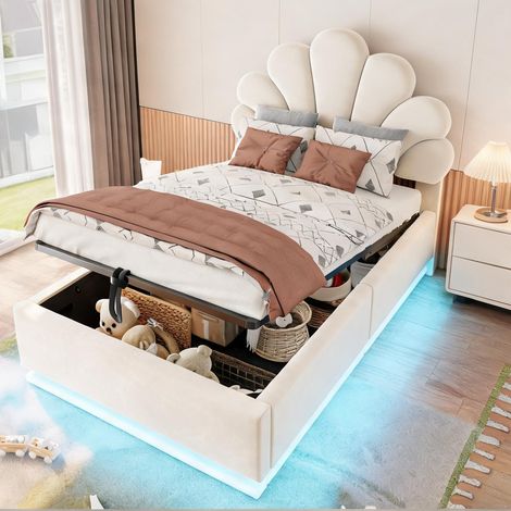 Cadre de lit beige en velours 204 x 100 x 112 cm (1/5)