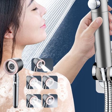 Soffione doccia ad alta pressione con addolcitore d'acqua a carboni attivi, 5 getti per acqua dura, facile installazione (grigio) - AquaForge (1/4)