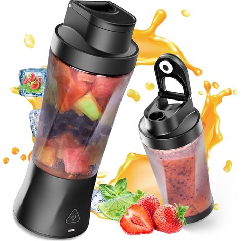 JANMIR-Blender personnel compact et intelligent, blender portable pour smoothies et milkshakes, sans fil, puissant et doté d'un couvercle anti-fuite, noir. (1/5)