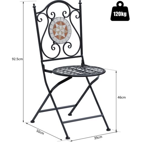 Outsunny 2er-Set klappbare Garten-Bistrostühle, Mosaik-Sitzfläche für Terrasse und Balkon, Metall, Tragkraft 120 kg, 50 x 40 x 94,5 cm, Schwarz