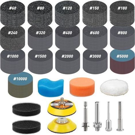 331 Pièces Disque Abrasif 50Mm Disques Poncage 60-10000 Grain Papier A Poncer Perceuse À L'Eau Et À Sec Papier Abrasif Disqu[BI3] (1/5)