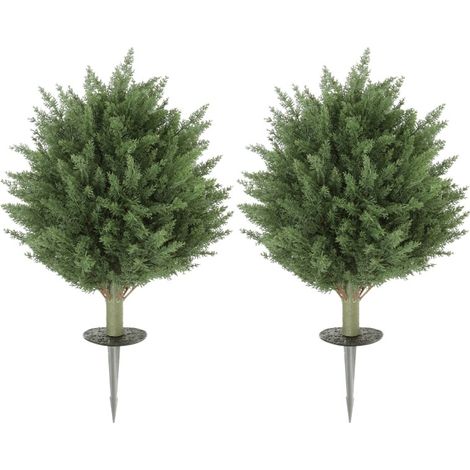 Set de 2 Cyprès artificiels avec 387 feuilles et piquet de terre, Ø40 x 60 cm, vert, résistants aux UV (1/5)