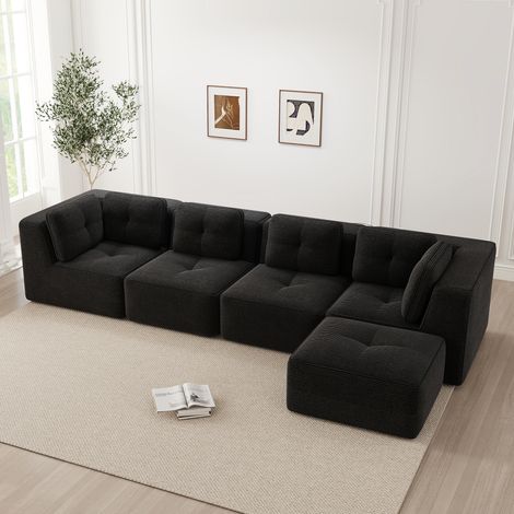 Canapé modulable de salon sans structure, un canapé quatre places confortable avec une assise profonde, des coussins moelleux et un revêtement en velours côtelé, aucun assemblage requis et avec des pi (1/4)