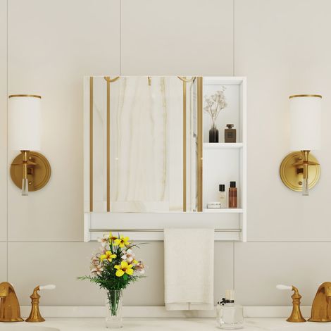 Hängender Badezimmerschrank mit Spiegel, weiß, MDF, 56 x 13 x 55 cm, MODENUIT (1/5)