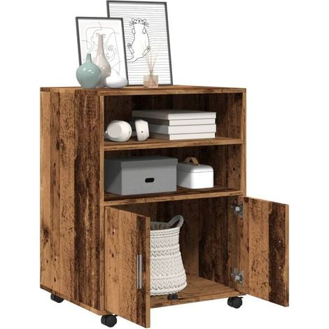 Meuble de Rangement sur Roulettes en Bois d'Ingénierie Style Rétro, 60x48x81 cm (1/5)