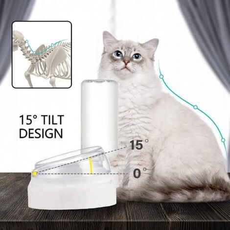 Gamelles pour Chats, 3 en 1 à Stockage D'eau Automatique Bols pour Chat, Inclinable à 15° Double Gamelle Chat Surélevée, Anti-Vomissements, Anti-Dérapant Bols de Nourriture Pour Animaux de Compagnie (1/4)