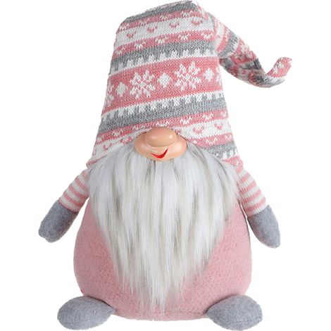 Rebecca Mobili Enano Gnomo Escandinavo Poliéster Rosa Gris Con Barba 30.5x19x13 (1/2)