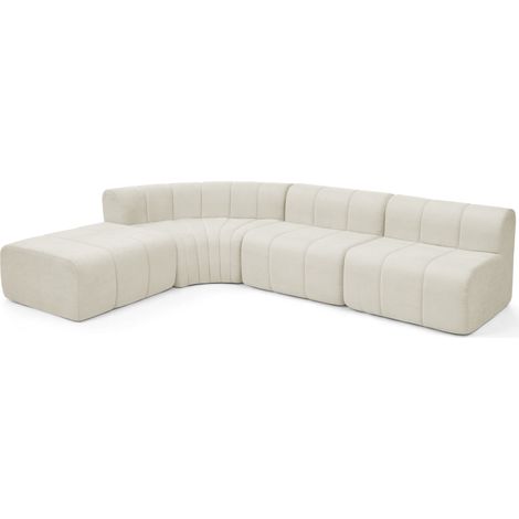 Sofá esquinero modular de 4 plazas en chenilla beige, relleno de espuma (1/5)