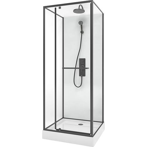 Cabina doccia installazione reversibile Altezza regolabile L80 x l80 x H213/232 cm Nero opaco - SAVITO (1/4)
