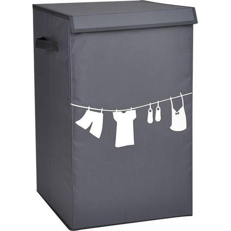 Panier à linge pliant avec couvercle – Polyester 210D – Dimensions L 35 cm x P 35 cm x H 58 cm – Design compact et pliable (1/2)