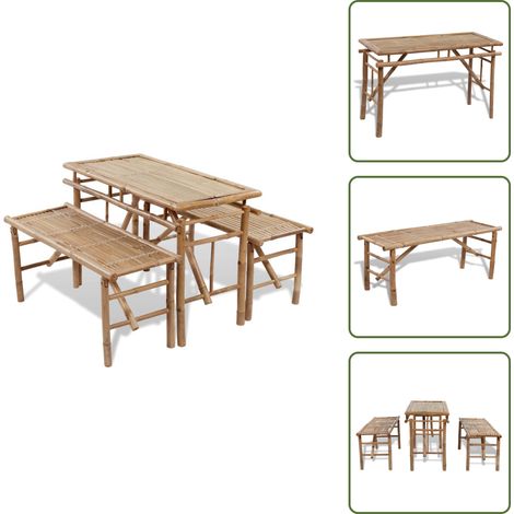 Bancos plegables - vidaXL Mesa de jardín plegable con 2 bancos 100 cm de bambú - Muebles de jardín