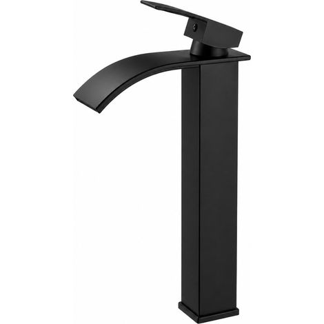 Robinet de lavabo bec cascade - Mitigeur laiton chromé - Hauteur 30 cm, sortie large anti-éclaboussures - Salle de bain-1/2 (1/5)