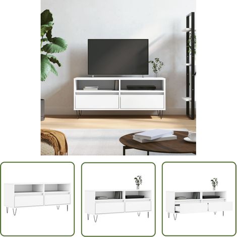 The Living Store TV-Schrank Weiß 100x34,5x44,5 cm Holzwerkstoff - TV Schrank - Fernsehtisch - Regal - Wohnzimmer Möbel - Weißer TV Stand (1/5)