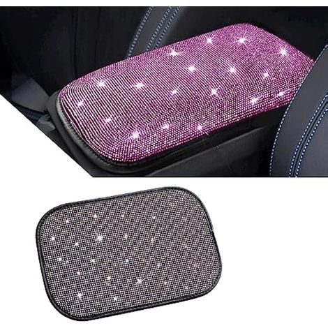 Lot de 1 housse de protection pour accoudoir de voiture, 22 x 30 cm, jolie et charmante housse de protection pour console centrale de voiture, coussin pour accoudoir de voiture en strass (rose) (1/5)