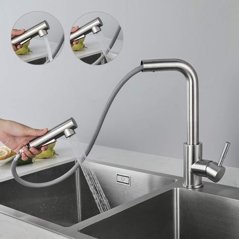 Küchenarmatur mit ausziehbarer Brause, Küchenarmatur aus Edelstahl, hoher Auslauf, 360° schwenkbare Küchenarmatur, Küchenarmatur