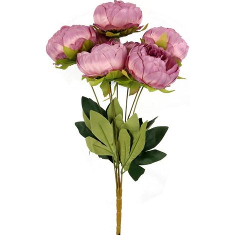Bouquet artificiel de 7 pivoines violettes de 48 cm - Fleurs décoratives réalistes (1/3)