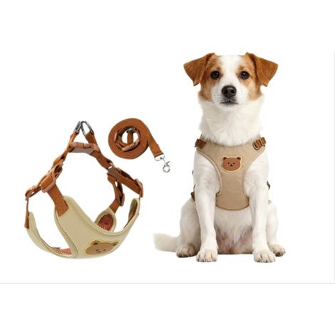 Harnais gilet anti-évasion réglable avec laisse 1,5 m - Polyester respirant léger pour chiens petits et moyens, design H anti-évasion, kaki