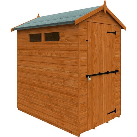6 x 4 Feet Security Apex 12mm Shed - Solid Wood/Softwood/Pine - L175 x W115 x H203.9 cm - Burnt Orange
