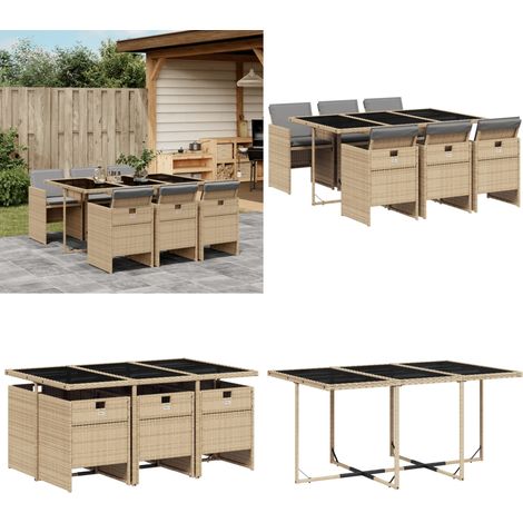 Ensemble à manger de jardin coussins 7 pcs mélange beige rotin - Salon De Jardin - Meuble De Jardin - Set De Salon De Jardin - Ensemble De Jardin - Mobilier De Jardin - Home & Living (1/5)